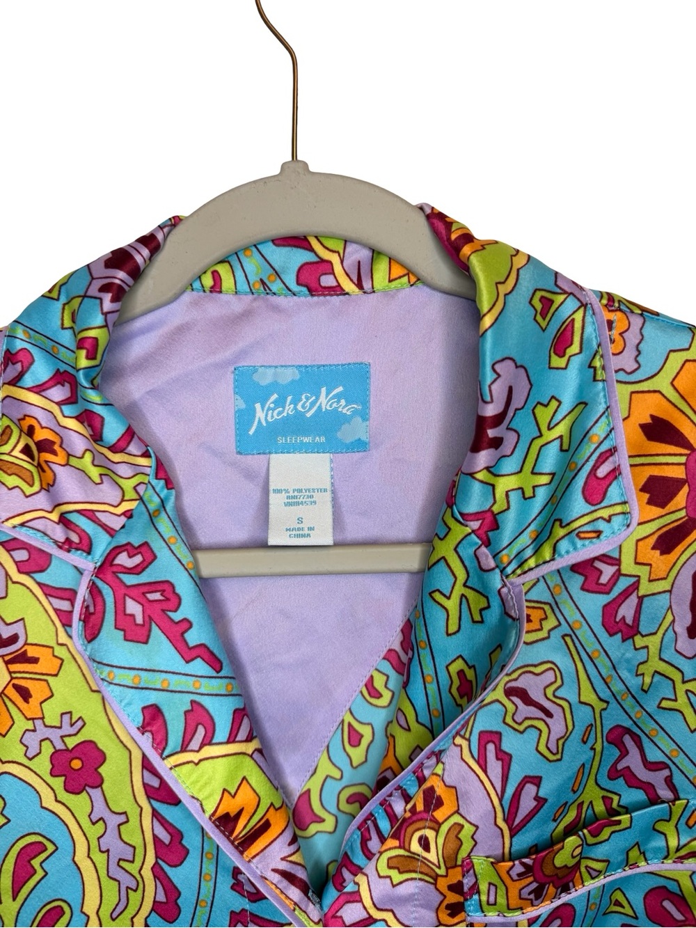 Nick & Nora Sleepwear Paisley Satin Pajama Set Blue Multicolor Small Y2K - Picture 5 of 11
